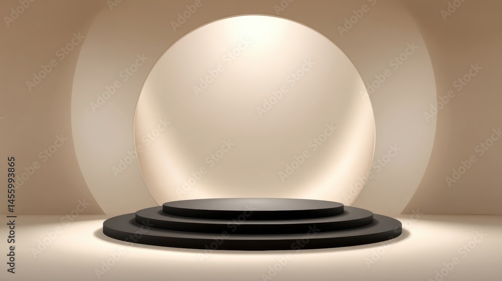 Poster minimalistic stage design with circular backdrop and spotlight, perfect for presentations or perform