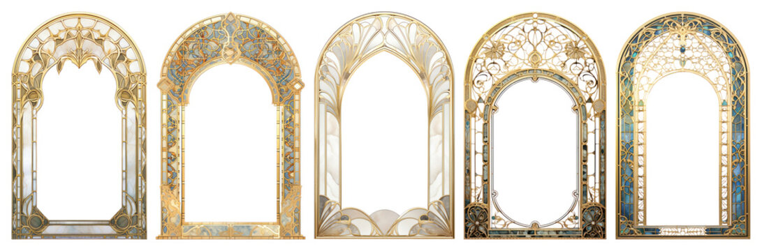 Naklejki PNG Minimal unicorn arch art nouveau architecture gold gate transparent background.