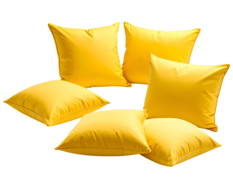 Five Sunny Yellow Square Cushions Arranged in a Circle