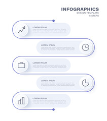 Vector vertical infographics with five steps or options. Sections with text and icons for slides business and marketing infographics