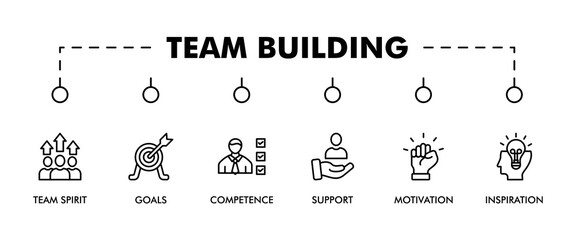 Team building building banner web icon vector illustration concept with icon of team spirit, inspiration, goals, competence, support, and motivation