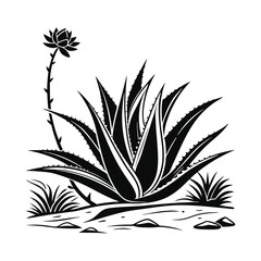 Geometric Agave_ A Minimalist Black and White Botanical Silhouette