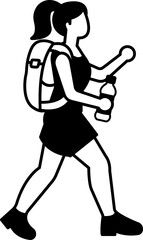 black and white illustration of a woman with a backpack