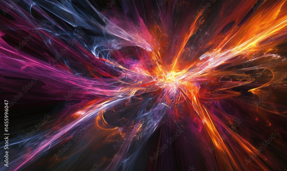 Poster vibrant abstract explosion of colors in cosmic space with dynamic energy flow