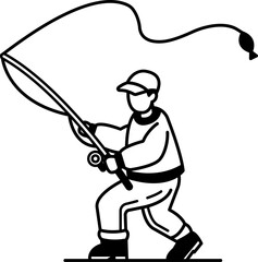 black and white illustration of a man fishing