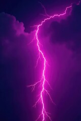 Bright pink neon lightning bolts streak across a dark, cloudy sky , dazzling, art, tempest