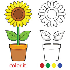 Obraz premium Cute Flower in Pot Coloring Page for Kids | Simple Floral Outline Illustration for Children’s Activity, Printable Spring Flower Pot Art for Coloring Book or Worksheet. Adobe Illustrator Artwork