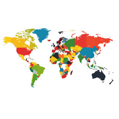 Obraz premium Colorful world map highlighting countries with vibrant colors representing various regions and cultures