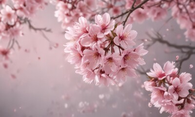 Obraz premium Delicate pink sakura petals softly falling against a blurred background , pink petals falling, detail, beauty