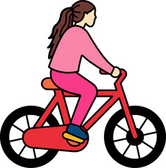 A girl riding a red bicycle