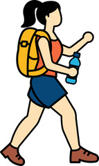 A woman with a backpack and a bottle of water