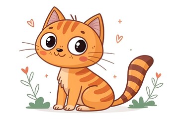 Cute Cartoon Orange Tabby Cat Illustration – Cheerful Minimalist Cat Drawing for Kids & Pets
