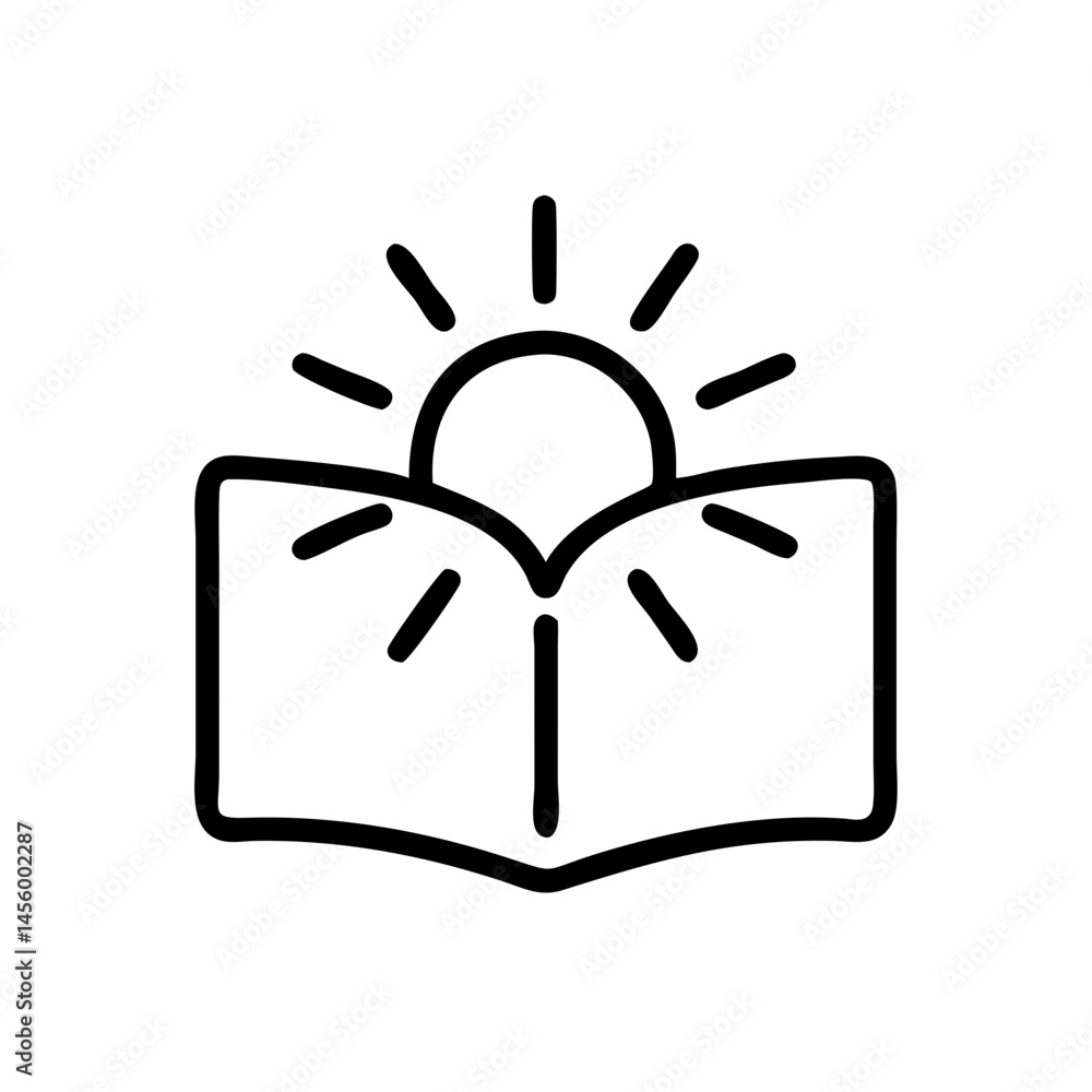 Poster open book with sun on transparent background for web and graphic design