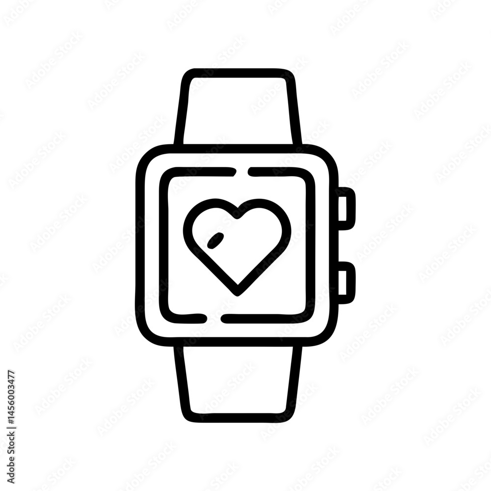 Poster smartwatch with heart on transparent background for web and graphic design