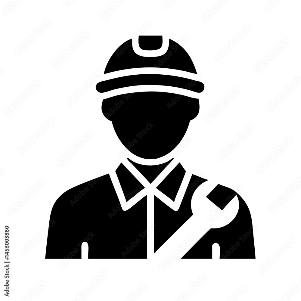 Poster technician with wrench badge silhouette on transparent background for web and graphic design
