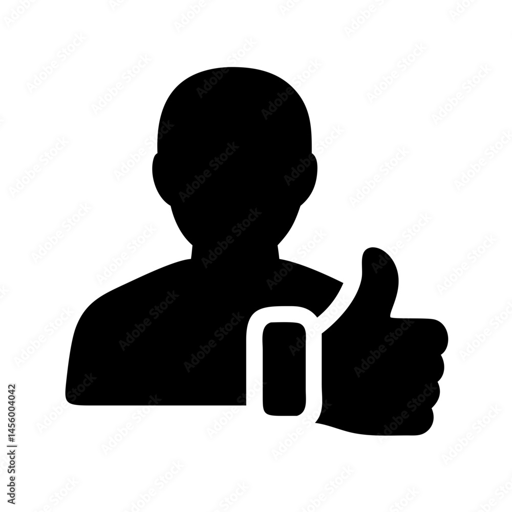 Poster user with thumbs up user satisfaction silhouette on transparent background for web and graphic desig