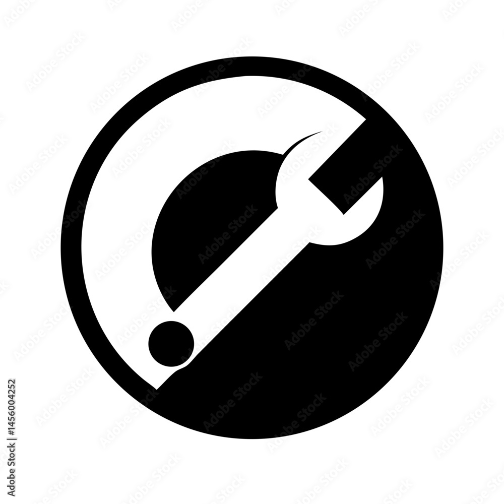 Poster wrench in circle silhouette on transparent background for web and graphic design