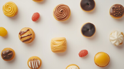 Patterned Assorted Pastries on Bright White Background