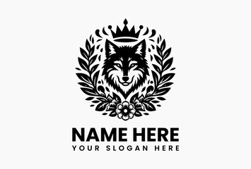 Obraz premium Fierce wolf head crowned with thorned roses, majestic vector emblem for motorcycle clubs and luxury streetwear 