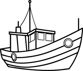 fishing boat outline vector illustration line art coloring book page