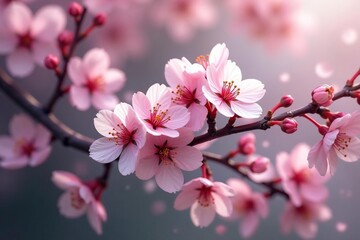 Obraz premium Intricate sakura branch pattern, showcasing blossoms and buds in varying stages , motif, japanese, floral