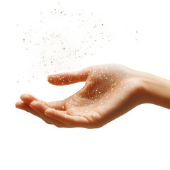 Hand holding cloud magic fantasy sparkle dust glitter ethereal concept on transparent background