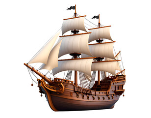 Magnificent Wooden Galleon Ship Sailing on Calm Seas