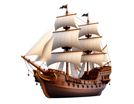 Magnificent Wooden Galleon Ship Sailing on Calm Seas