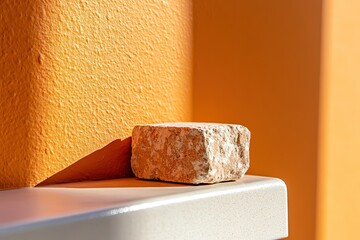 Obraz premium A single small brick sitting near the edge of a solid-colored surface 