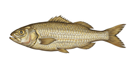 Isolated Realistic Fish with Golden Scales and Detailed Anatomy