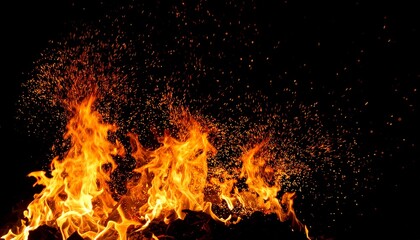 Obraz premium Fiery Embers and Sparks Blaze High Against a Night Sky Background