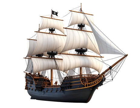 Majestic Pirate Galleon Ship Sailing the Open Sea - Powered by Adobe