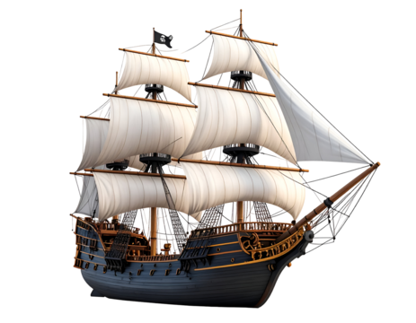 Majestic Pirate Galleon Ship Sailing the Open Sea