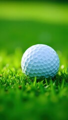 Fototapeta premium Close-up of golf ball resting on lush green grass, golf ball, golf, stock photo