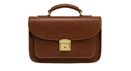 Isolated Brown Leather Briefcase with Golden Clasp