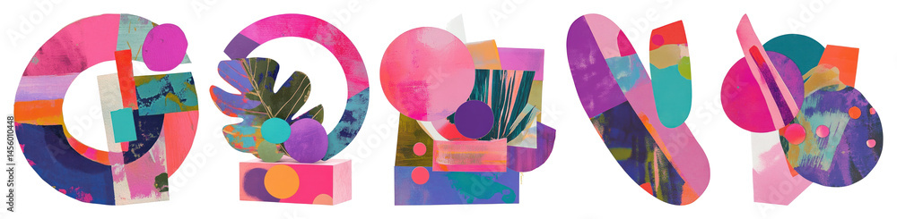 Poster png floating shape element composition colorful vibrant transparent background.