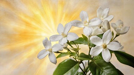Fototapeta premium Delicate white flowers bathed in warm sunlight.