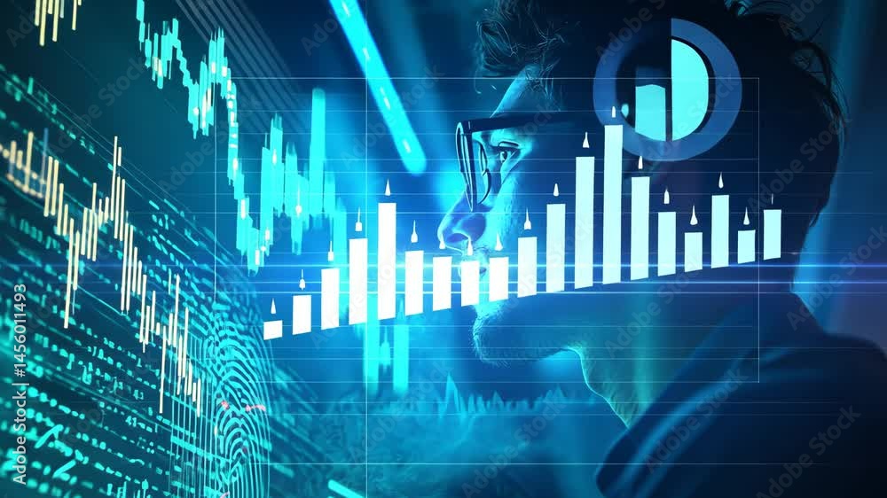 Poster high stakes cryptocurrency trader focused on market analysis in a modern trading environment