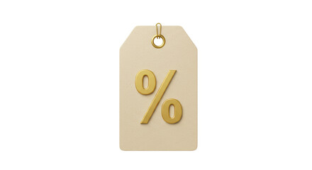 Isolated Golden Percentage Sign on Beige Price Tag