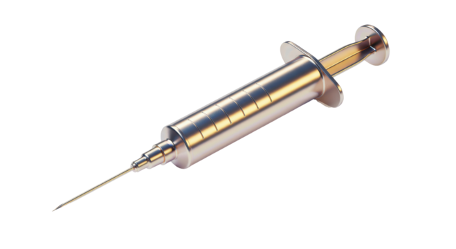 Isolated Golden Syringe with Needle