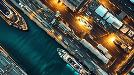 Exploring a futuristic harbor with autonomous vessels and advanced logistics in a vibrant coastal city - Powered by Adobe