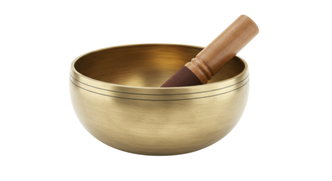Isolated Tibetan Singing Bowl with Mallet