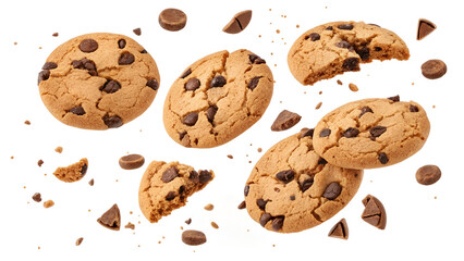 Broken Cookies in Mid-Air with Clipping Path