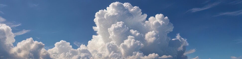 A colossal, fluffy cumulus cloud dominates a vibrant blue sky , sky, expansive