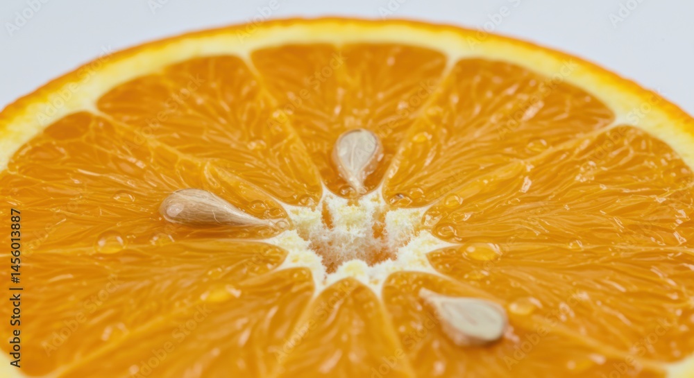 Aufkleber a close up view of a sliced orange showing the segments and seeds on a white background surface