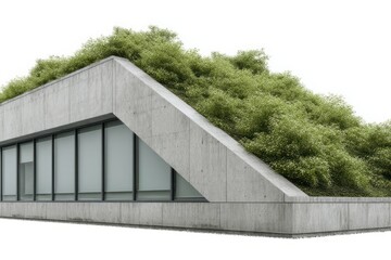Fototapeta premium A minimalist concrete building adorned with vibrant green roof, celebrating Earth Day and sustainable architecture's harmony with nature