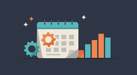 Naklejka premium Planning Schedule with Gears and Chart Illustration