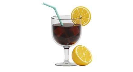 Isolated Soda in Glass with Lemon and Straw