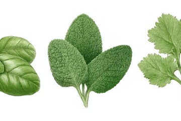 Three verdant leavesbasil, sage, cilantrowhisper culinary secrets of Herb Awareness Week, embodying vibrant, aromatic garden whispers