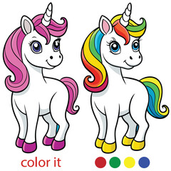 Naklejka premium Cute Unicorn Coloring Page for Kids | Black and White Outline Unicorn Vector Illustration for Printable Coloring Book.